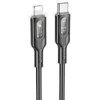 Дата кабель Hoco U120 Transparent explore intelligent power-off PD 27W Type-C to Lightning (1.2m) Black