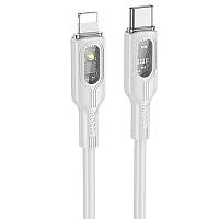 Дата кабель Hoco U120 Transparent explore intelligent power-off PD 27W Type-C to Lightning (1.2m) Gray