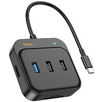 Переходник HUB Hoco HB38 Easy link 7-in-1 Multiport Adapter(HDTV+SD/TF+USB3.0+USB2.0*2+PD100W) Black