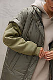 Куртка-жилетка тепла жіноча оверсайз 42-44 хакі, фото 3