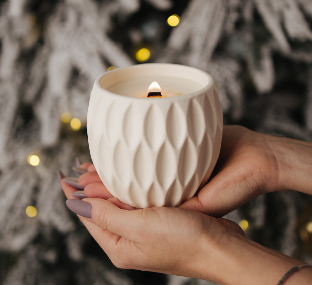 Аромасвічка ручної роботи RELAX KAKI BEIGE 100% WOOD WAX 240 g, фото 1