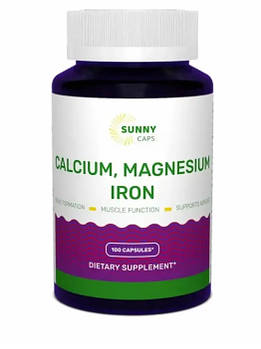 Кальцій, магній, залізо, Calcium, Magnesium and Iron Powerfull, Sunny Caps, 100 капсул