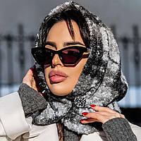 Жіночий капор теплий трикотаж буклє на флісі, капюшон, хомут, снуд