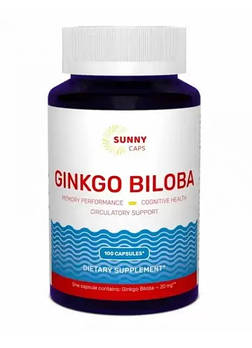 Гінкго білоба, Ginkgo Biloba, Sunny Caps, 20 мг, 100 капсул