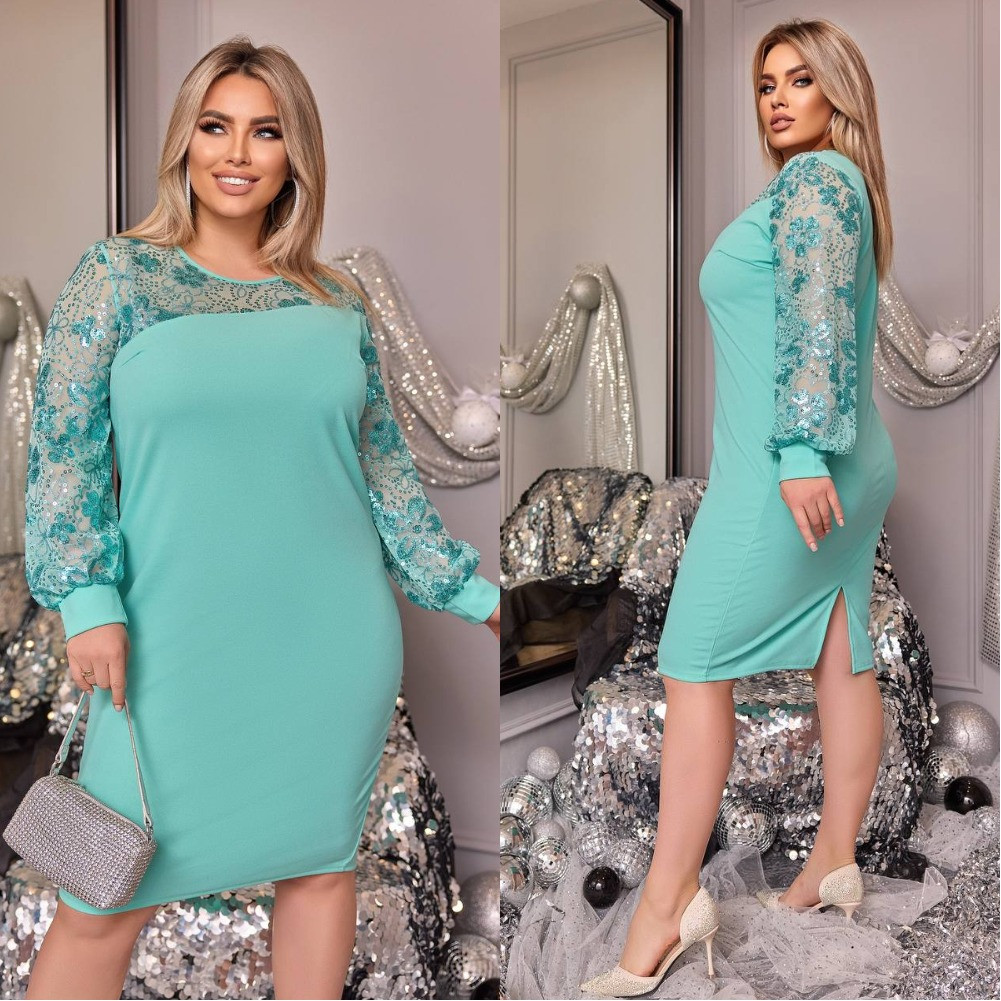 Жіноче ошатне плаття з паєтками на рукавах Розміри: 48-50, 52-54, 56-58, 60-62, фото 1