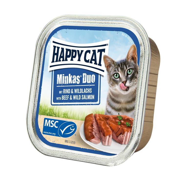 Вологий корм Happy Cat (Хеппі Кет) Minkas Duo у вигляді паштету з яловичиною та диким лососем для котів, 100 г