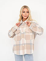 Женская теплая кашемировая рубашка в клетку с нагрудными карманами размеры 42-52