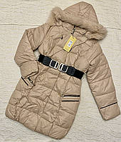 Детское зимнее пальто с капюшоном для девочки рост 164 холлофайбер
