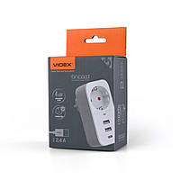 Сетевой адаптер VIDEX ONCORD 1п 2.4A 2USB Type-C с заземлением White VF-AD1G2U1C-W