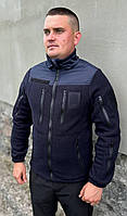 Зимняя флисовая кофта дснс плотная 340гр\,м3 на 7 карманов, куртка флисовая дснс темно-синяя 62