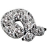 Набір дорожня подушка-рогалик і маска для сну Home Line 179150 білий з кавовими колами