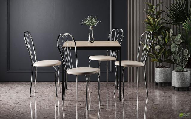 Обеденный стол Турин 80х80 см -фото с мягким стулями