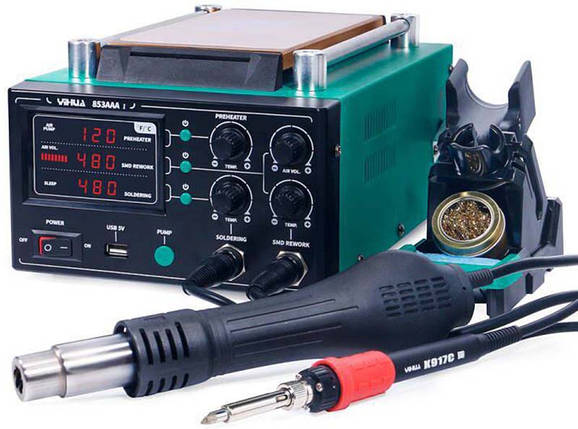 Паяльна станція 3 в 1 YIHUA 853AAA-I / фен / паяльник / сепаратор / LED дисплей / USB / 1180 Вт, фото 1