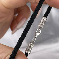 Браслет шовковий зі сріблом родованим без каменів (товщина 3 мм) РН-555