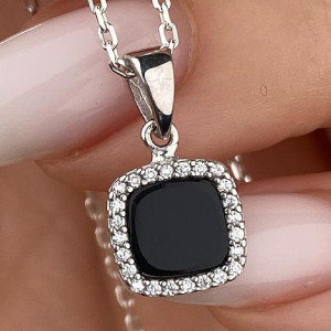 Срібний підвіс родований з чорним каменем і фіанітами РН-476, фото 1