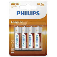 Батарейка AA PHILIPS R6 LongLife Zinc Carbon 4 шт. (1*4шт) блістер (R6L4B/10)