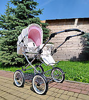 Детская комбинированная коляска Eichhorn Combination Stroller Бело-Розовая С жесткой люлькой