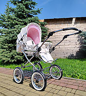 Детская комбинированная коляска Eichhorn Combination Stroller Белая/Розовая Мягкая люлька