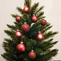 Новогодние елочные стеклянные шарики "House of Seasons" комплект из 26 штук бордовые для украшение вашей елки