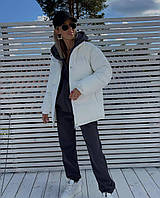 Женская стильная куртка пуховик стеганная легкая зимняя теплая курточка на подкладке синтепон 250 без капюшона Молочный, 42/46