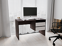 Компьютерный стол с тумбой, письменный стол с ящиками, с фасадами без ручек. Венге + Белый