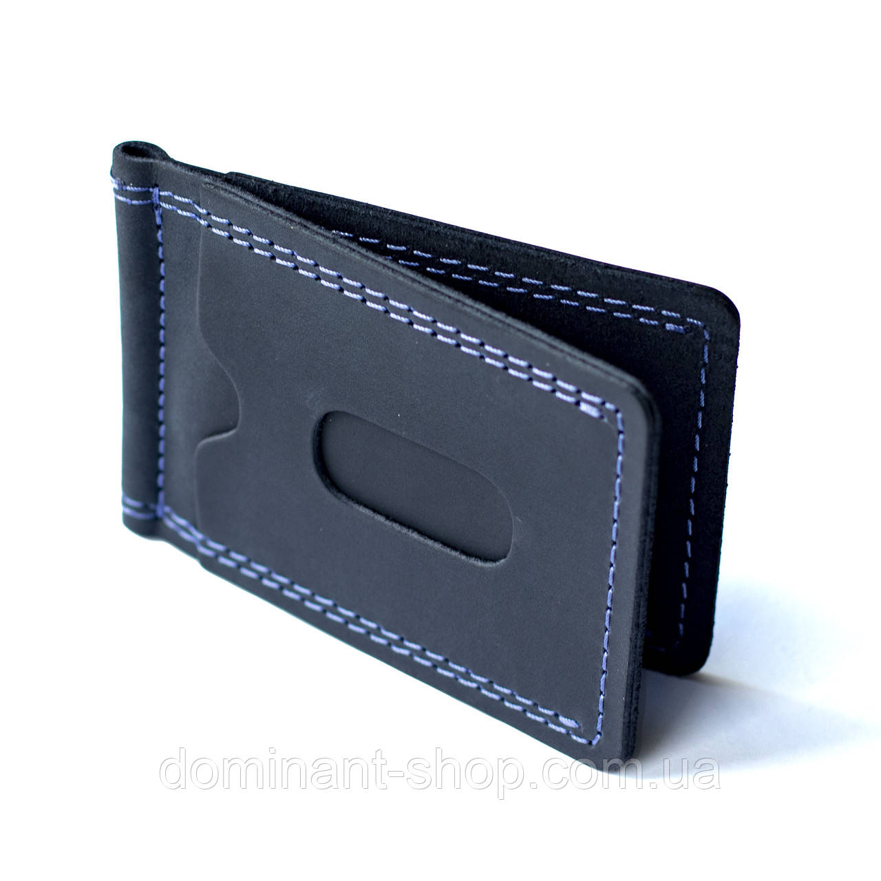 Чоловічий шкіряний затискач Grand Dark Blue для грошей і карток з Crazy Horse, фото 1