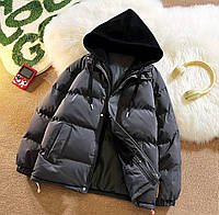 Женская стильная куртка пуховик стеганная легкая зимняя теплая курточка с вшитым капюшоном синтепон 250 Черный, 48/52