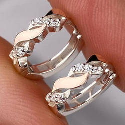 Срібні сережки-кільця (конго) з золотими накладками з фіанітами (1,3 см) РН-558