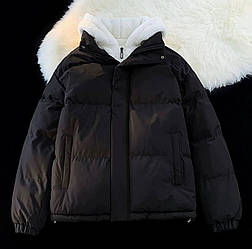 Жіноча стильна куртка пуховик стьобана легка зимова тепла з вшитим хутряним капюшоном синтепон 250