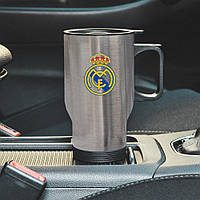 Термокружка автомобильная с логотипом футбольного клуба Реал (Мадрид) 450 мл серебристая