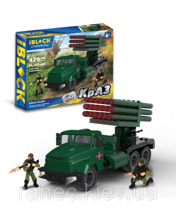 Конструктор IBLOCK арт. PL-921-441 Армія, КрАЗ РСЗО 426дет., 2 фігурки, фото 1
