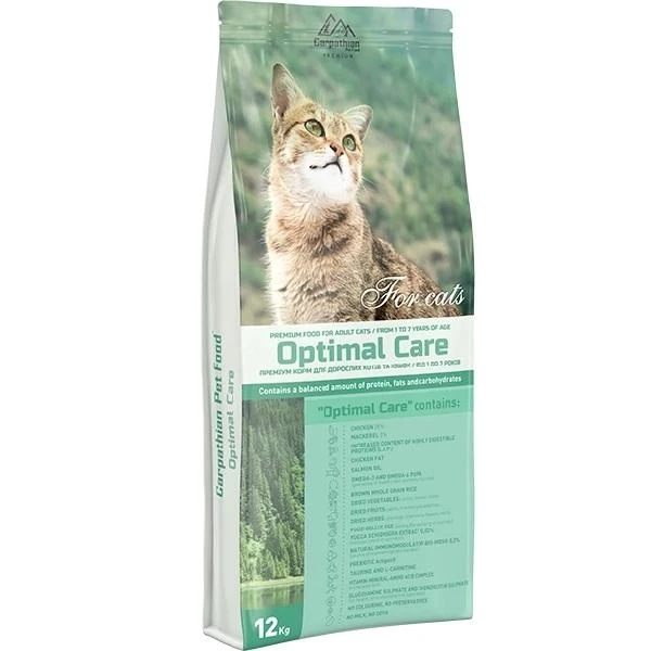 Сухий корм для дорослих кішок Carpathian Pet Food Optimal Care з куркою та морським окунем, 12 кг