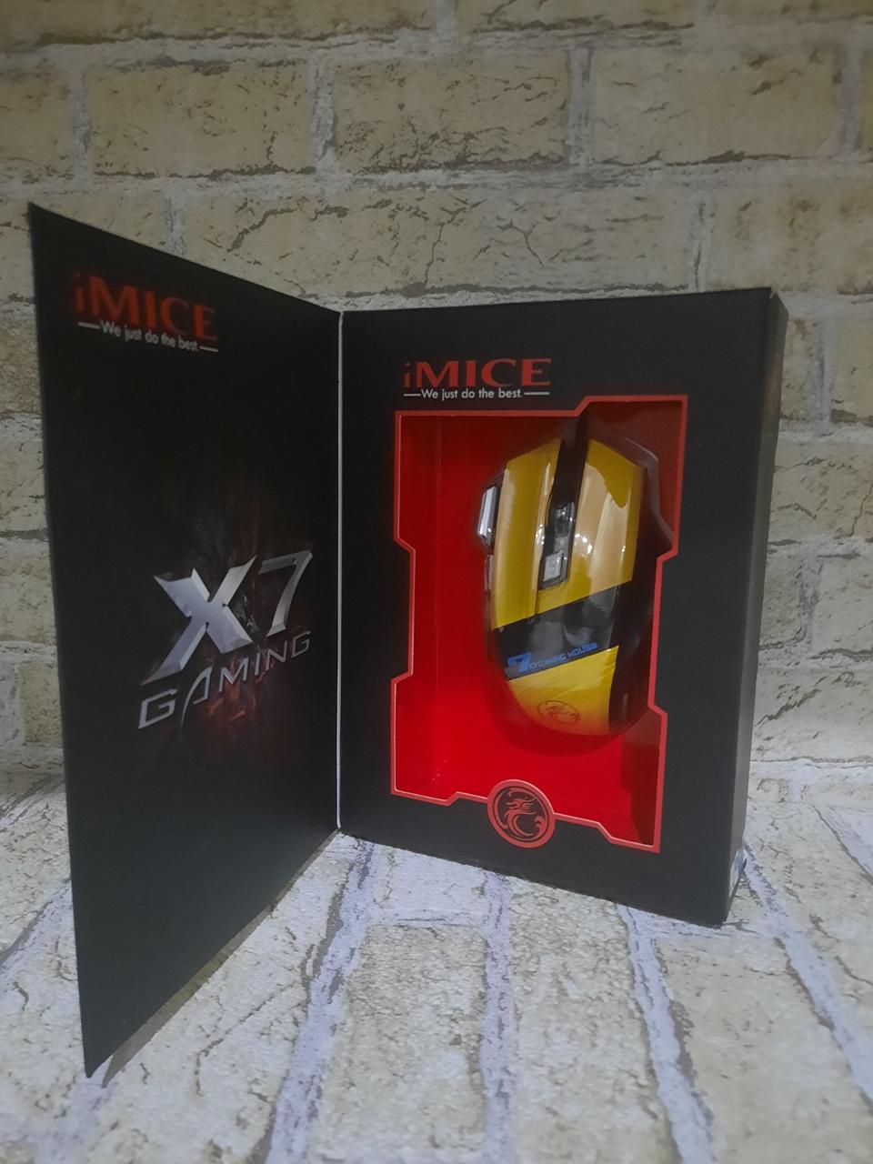 Ігрова комп'ютерна провідна мишка USB IMICE X7 з підсвічуванням жовта
