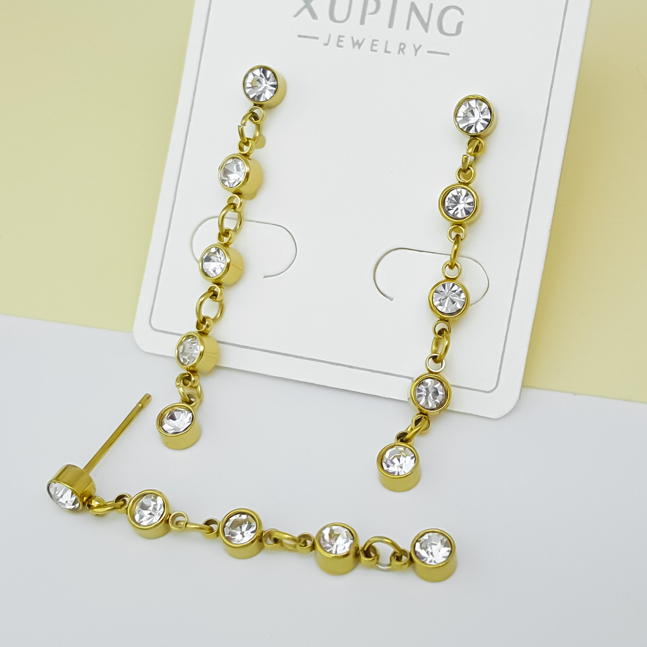 Сережки цвяшки, "Дождик" з цирконієм, Xuping stainless steel, медичне золото, 12К
