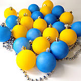 Ялинкові прикраси патріотичні 12 шт 6 см | Ялинкові кульки 6 см | Іграшки на ялинку жовто лакитні, фото 3