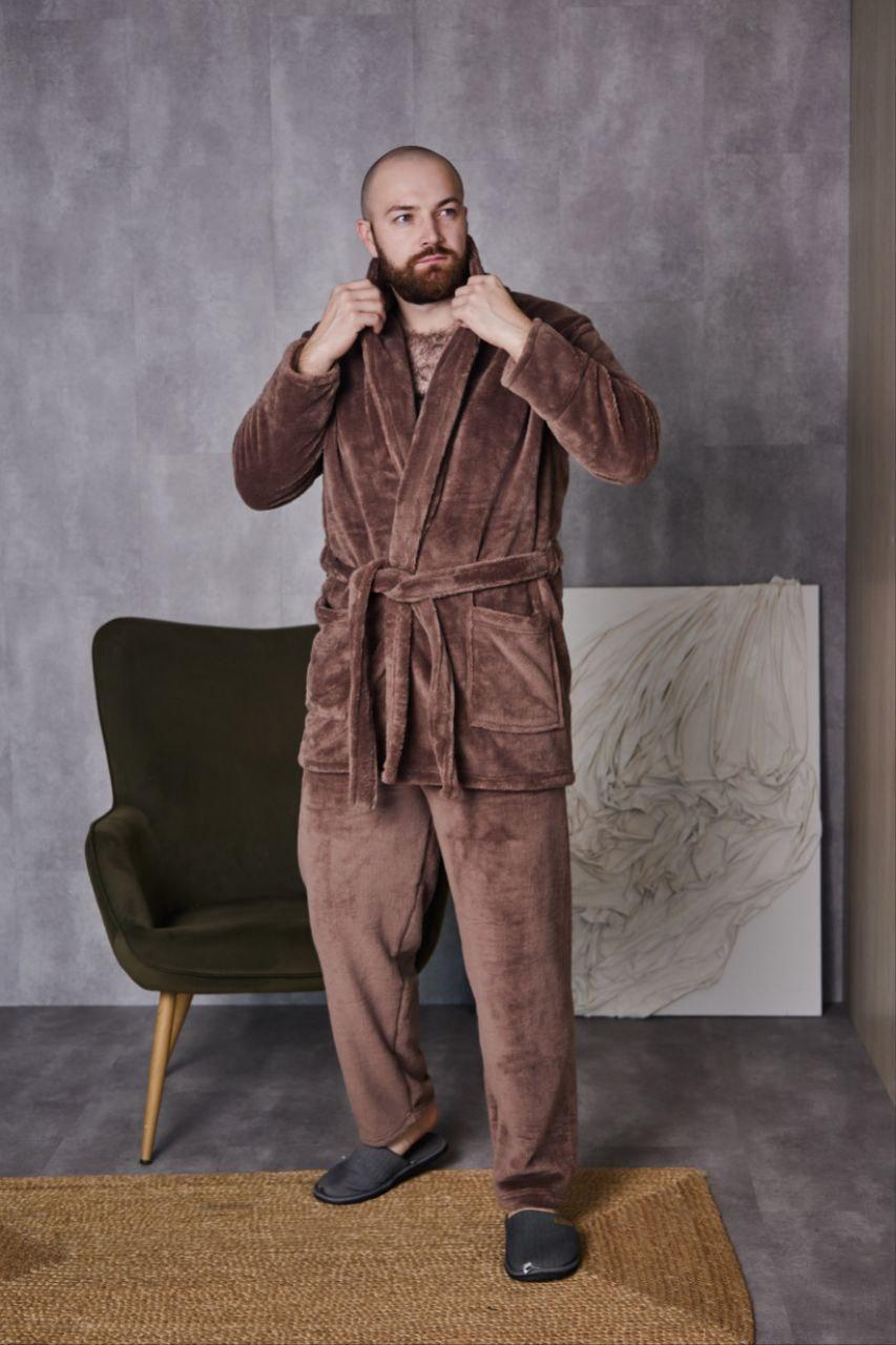 Домашній чоловічий костюм МАХРА ЖАКЕТ+ШТАНЦІ ТОМІКО L-3XL ШОКОЛАД 4016, фото 1