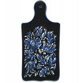 Декоративна обробна дошка ручної роботи 36,5х17х1,5см чорна з розписом Квітами