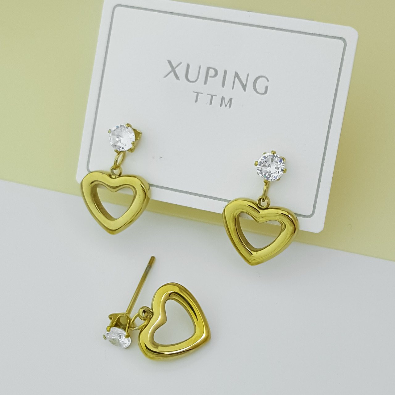 Сережки цвяшки, "Чарівне Серце" з цирконієм, медсталь Xuping stainless steel, 12К