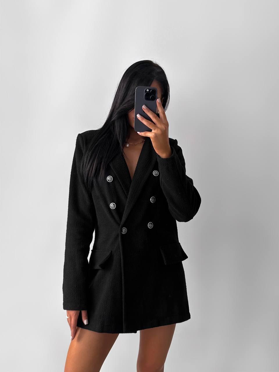 Женский твидовый пиджак, теплый, без подкладки, черный - фото 3 - id-p2013318127