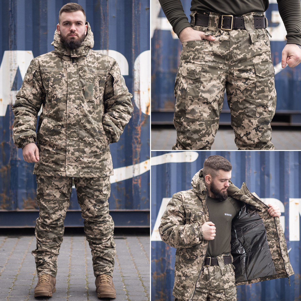 Зимовий комплект 2в1: Зимовий бушлат піксель ЗСУ з подвійним замком + Штани зимові тактичні на флісі GRIFON