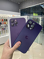 Бампер для apple iphone 14 pro maxс magsafe, Матовый защитный стеклянный чехол с закаленным стеклом фиолетовый