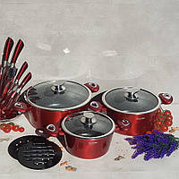 Набор кастрюль казанов с мраморным покрытием Edenberg EB-7421 Набор кухонной посуды 8 предметов Красный