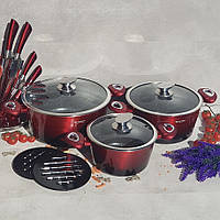 Набор кастрюль казанов с мраморным покрытием Edenberg EB-7425 Набор кухонной посуды 8 предметов Красный