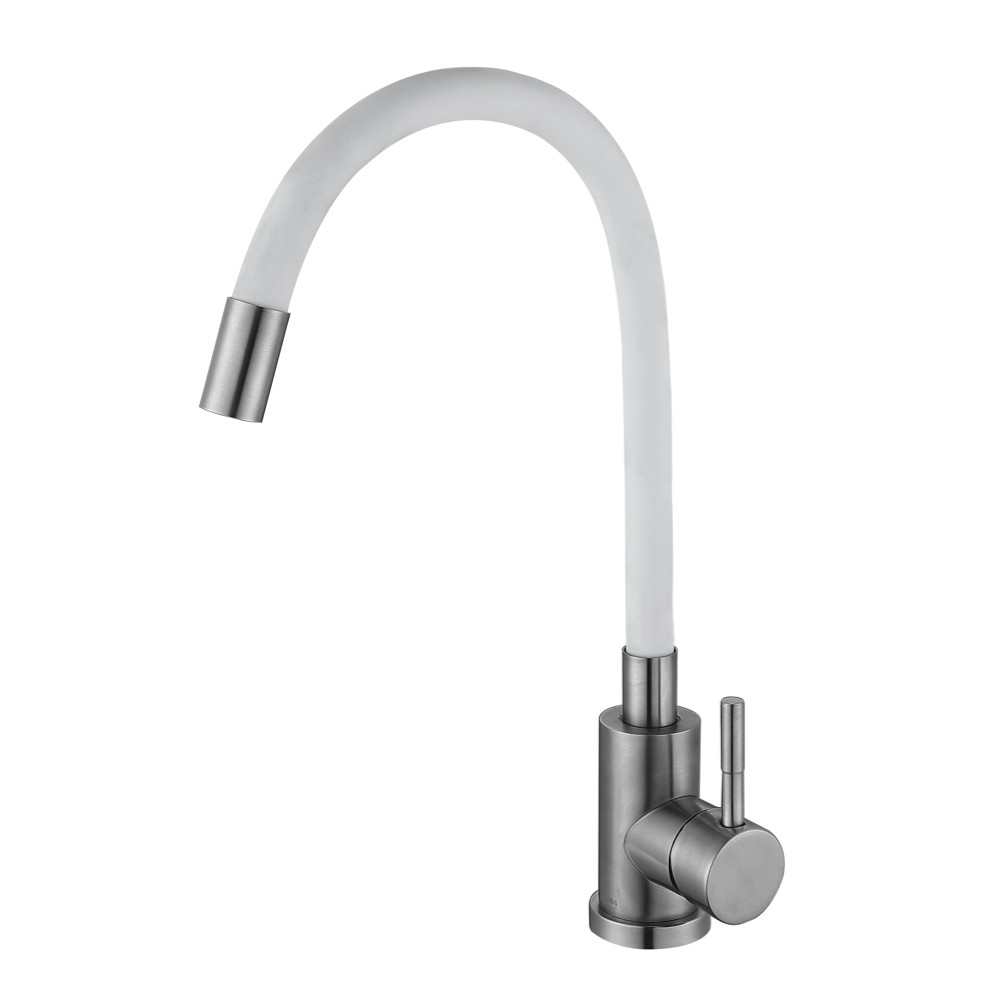 Змішувач для кухні WEZER EKO4X-01W з гнучким виливом, білий, фото 1