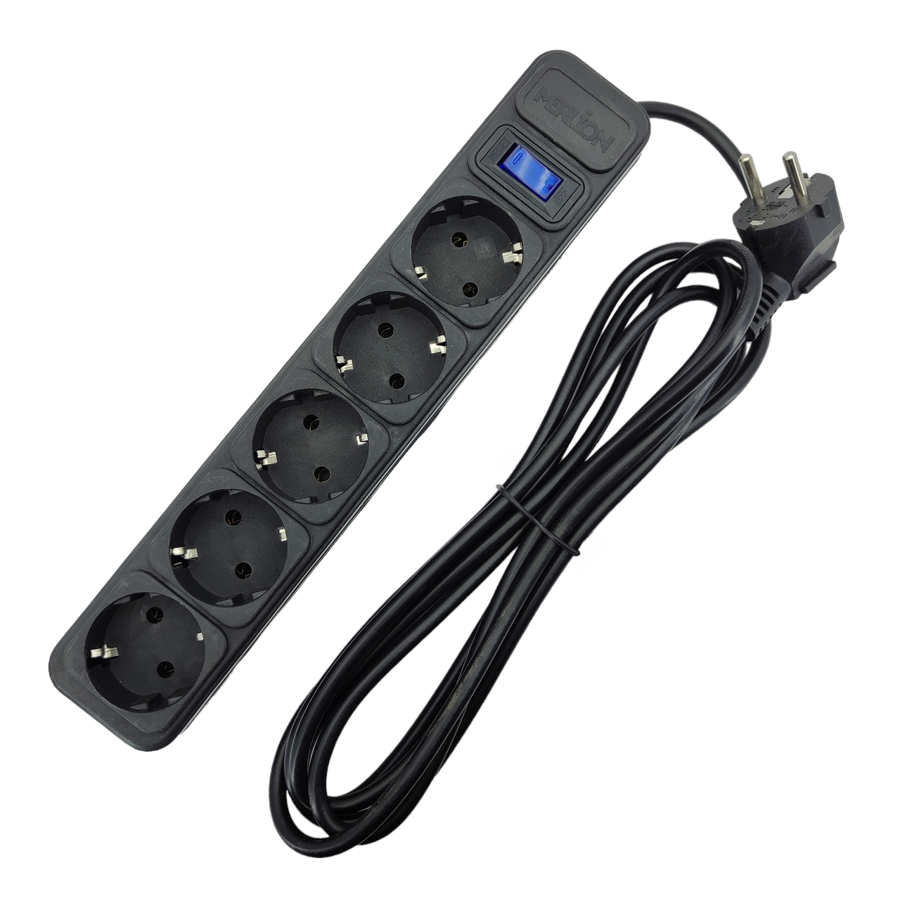 Подовжувач мережі MERLION B530, 220В 10А, 5 розеток, 3,0 м, перетин 3х0,75мм, чорний