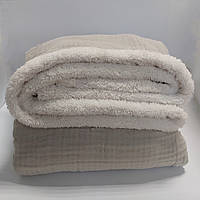 Плед-одеяло муслин с шерпой 160*210 см серо-белый цвет