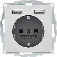 Розетка с заземлением и USB 2.4A алюминий Q.х Berker 48036084