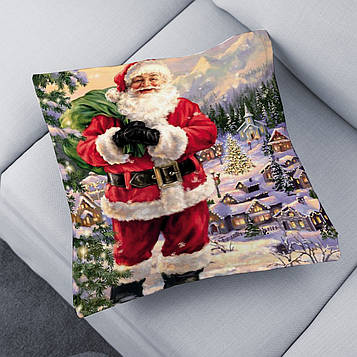 Красива новорічна подушка з принтом Санта Клаус