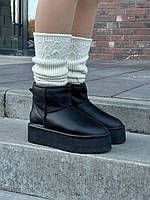 UGG Ultra Mini Black Platform Leather Угг кожаные