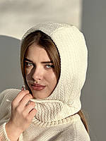 Капор жіночий теплий з трикотажу D.Hats молочний з візерунком